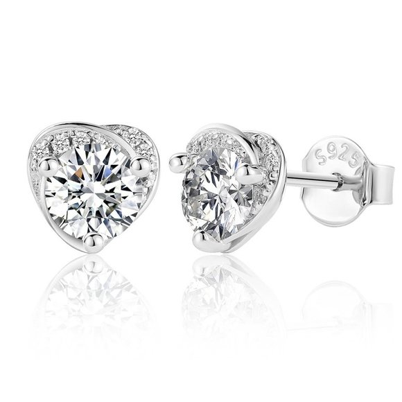 Certified 1ct. t.w. Moissanite Diamond Heart Halo Stud Earrings NEW - Picture 1 of 11